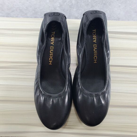 8.5 Tory Burch 55 MM Eddie Pump Chunky Block Heel Ballet Perfect Black Soft - Picture 2 of 10